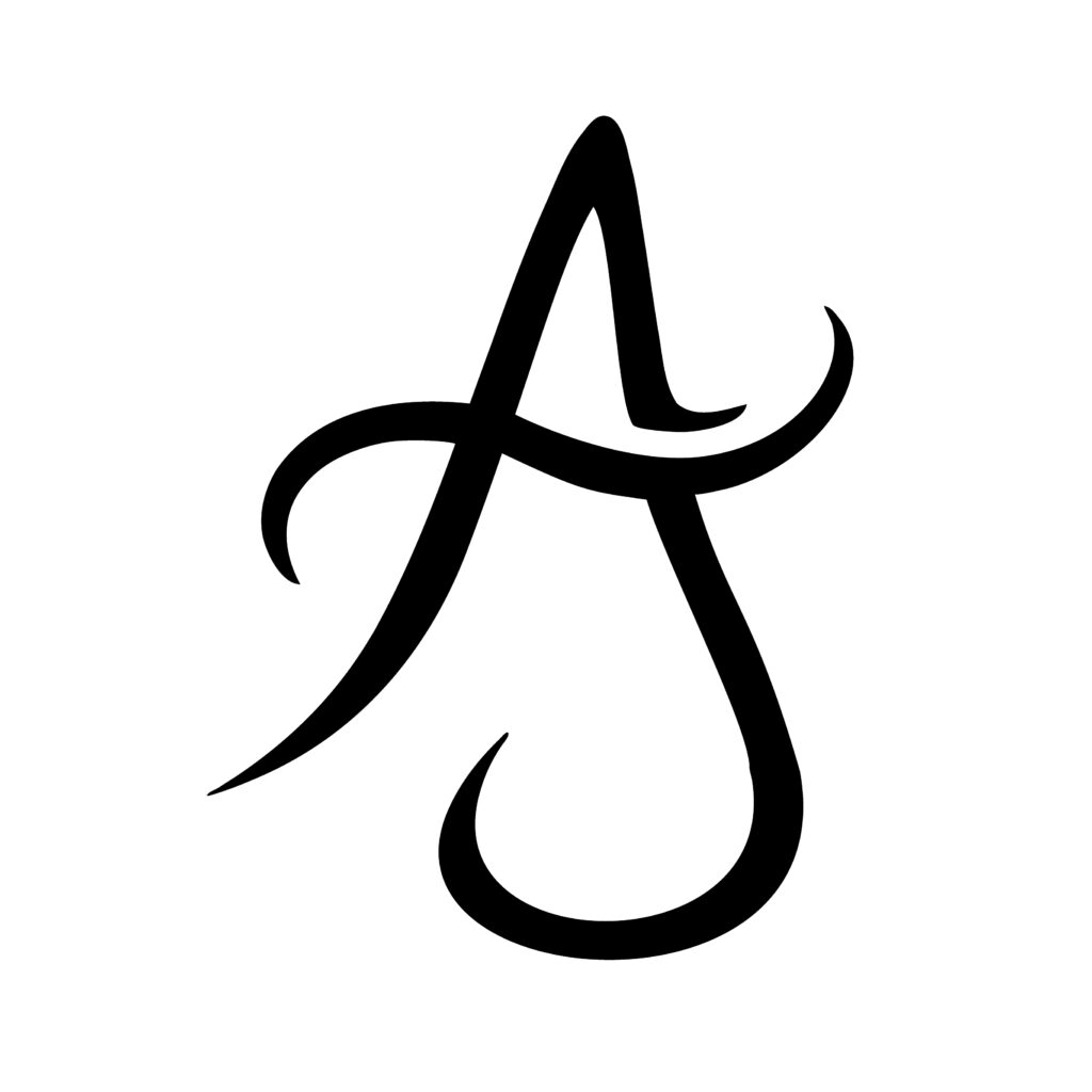 Ariane Julien's logo, featuring stylized cursive capital letters A and J joined together in black font on a white background.